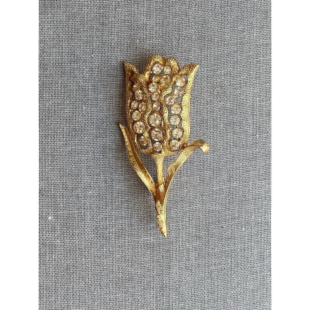 Coro Tulip Brooch Flower Rhinestone Pin Vintage Pendent